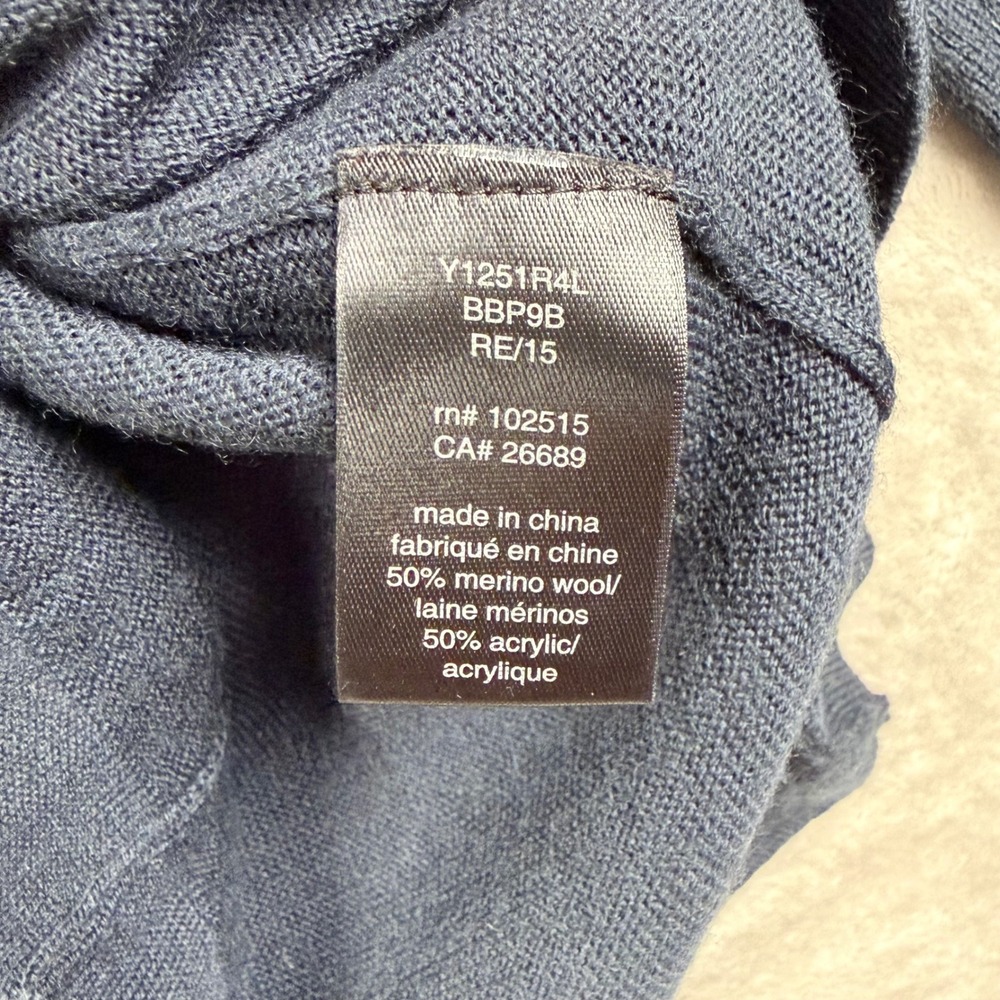 John Varvatos Luxe Sweater Men's Size L Shawl Collar Knit Blue Merino Blend - Picture 7 of 8